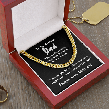 To My Awesome Dad - Thank You | 14k Gold & Steel Men's Chain Necklace & Mahogany Box