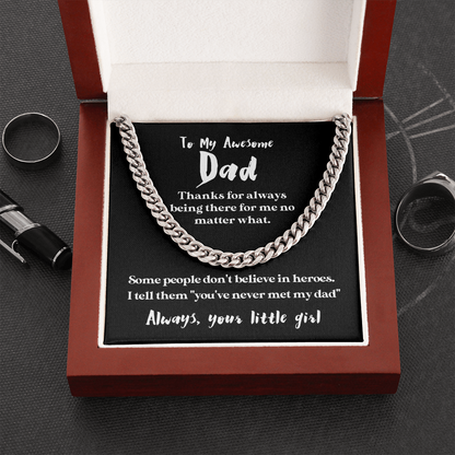 To My Awesome Dad - Thank You | 14k Gold & Steel Men's Chain Necklace & Mahogany Box