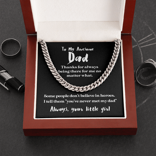 To My Awesome Dad - Thank You | 14k Gold & Steel Men's Chain Necklace & Mahogany Box Cuban Link Chain (Stainless Steel)
