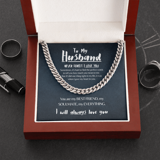 Husband | Never Forget I Love You (Navy) | 14k Gold Cuban Chain Necklace