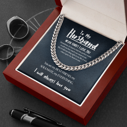 Husband | Never Forget I Love You (Navy) | 14k Gold Cuban Chain Necklace