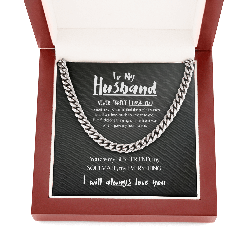 To My Husband | Never Forget I Love You | 14k Gold Men's Cuban Chain Necklace
