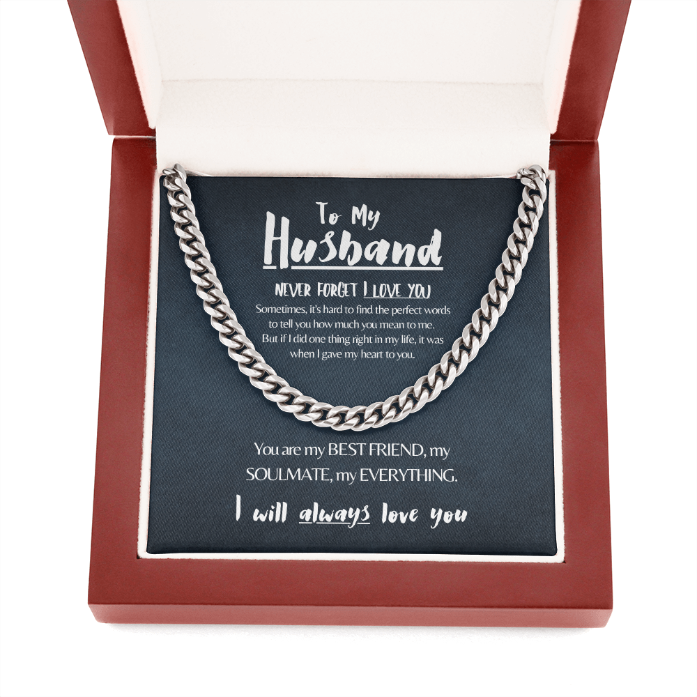 Husband | Never Forget I Love You (Navy) | 14k Gold Cuban Chain Necklace