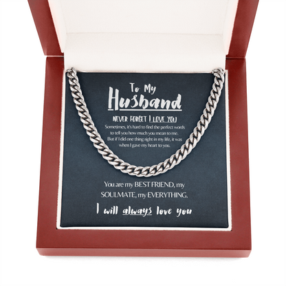 Husband | Never Forget I Love You (Navy) | 14k Gold Cuban Chain Necklace