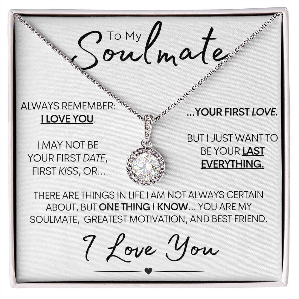 To My Soulmate Necklace - 14k White Gold and Stainless Steel Elegant Pendant Necklace