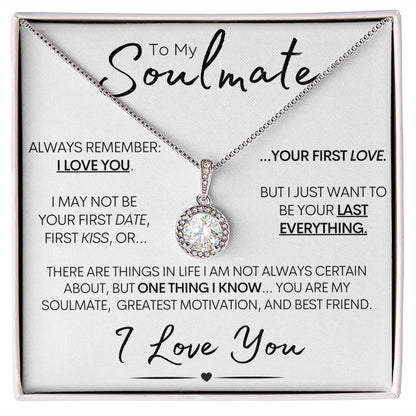 To My Soulmate Necklace - 14k White Gold and Stainless Steel Elegant Pendant Necklace