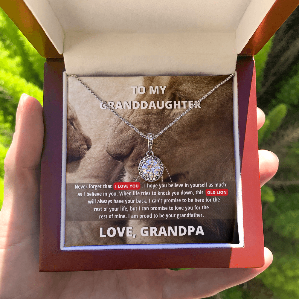 To My Granddaughter (From Grandpa) - Promise to Love You | 14k White Gold Necklace, Message Card & Box
