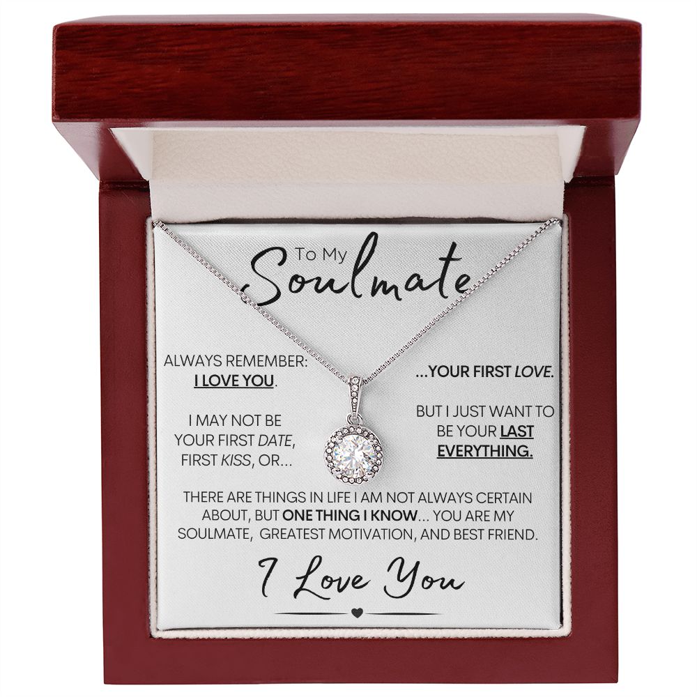 To My Soulmate Necklace - 14k White Gold and Stainless Steel Elegant Pendant Necklace