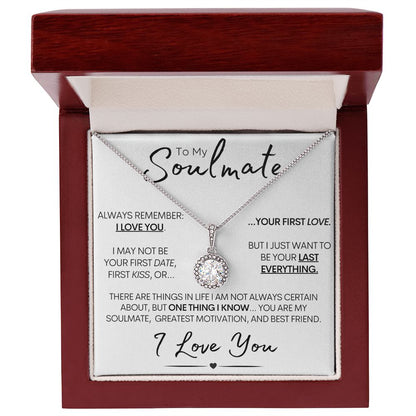 To My Soulmate Necklace - 14k White Gold and Stainless Steel Elegant Pendant Necklace