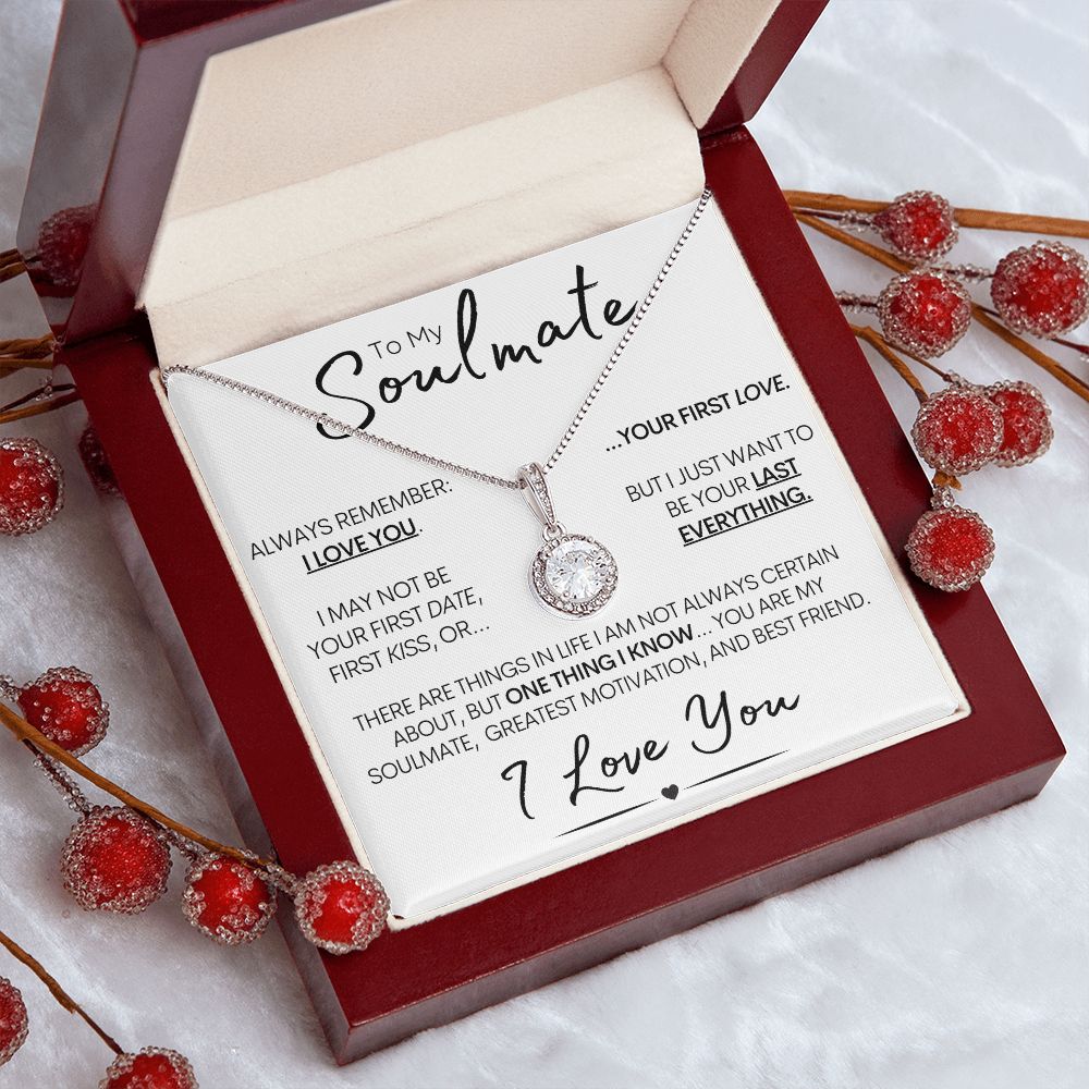 To My Soulmate Necklace - 14k White Gold and Stainless Steel Elegant Pendant Necklace