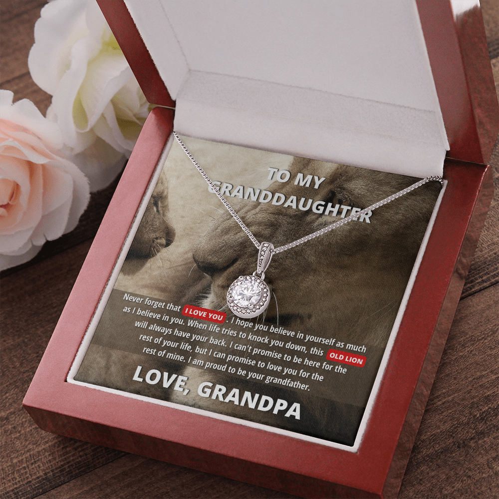 To My Granddaughter (From Grandpa) - Promise to Love You | 14k White Gold Necklace, Message Card & Box