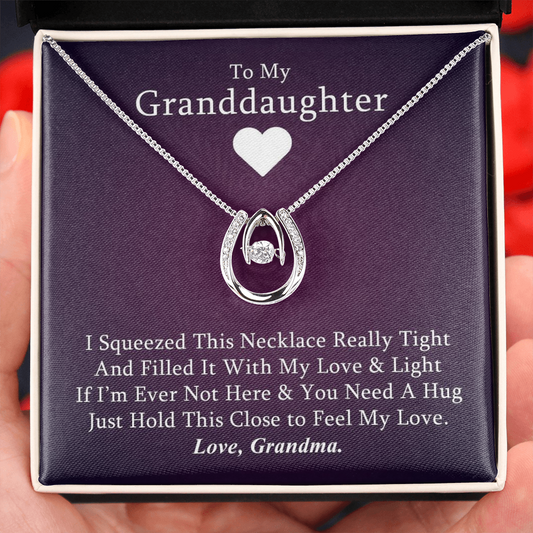 Gift To My Granddaughter, I Squeezed This Tight | Lucky Horseshoe 14k White Gold Necklace