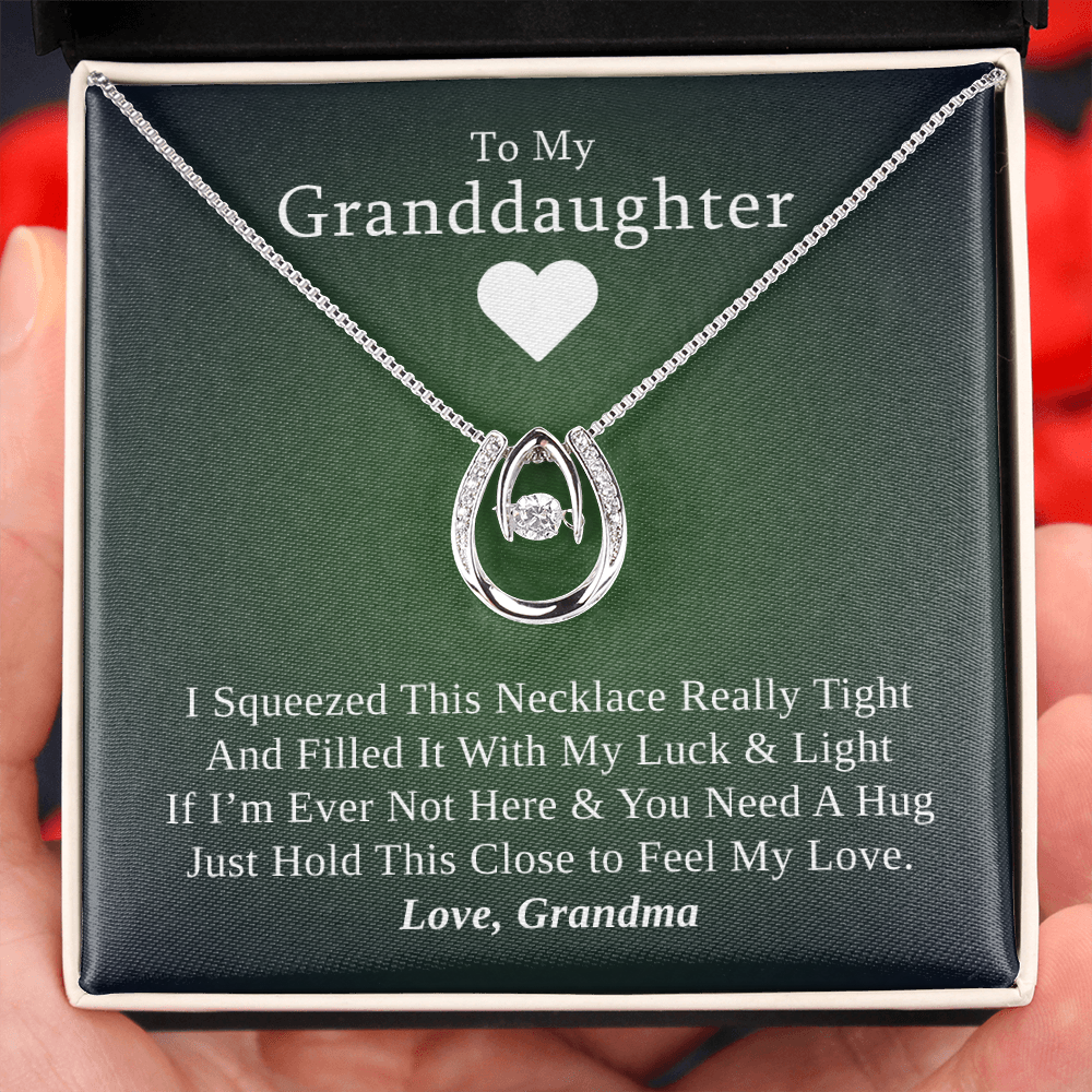 Gift for Granddaughter from Grandmother, 14k Gold Lucky Horseshoe Necklace, Green Poem Card With Box