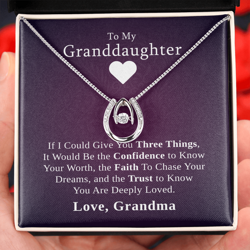 To My Granddaughter, Three Things | 14k White Gold Lucky Necklace From Grandmother Standard Box