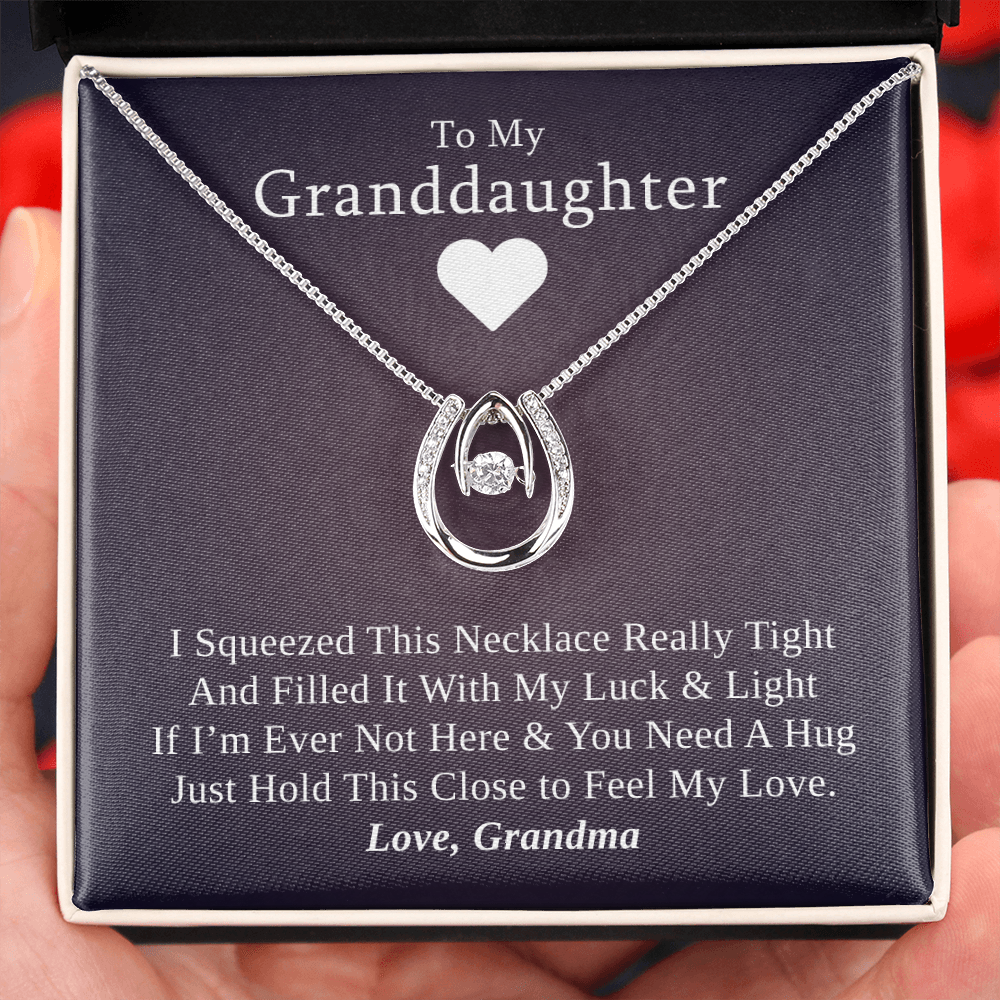 Gift for Granddaughter from Grandmother, 14k Gold Lucky Horseshoe Necklace, Lilac Poem Card With Box