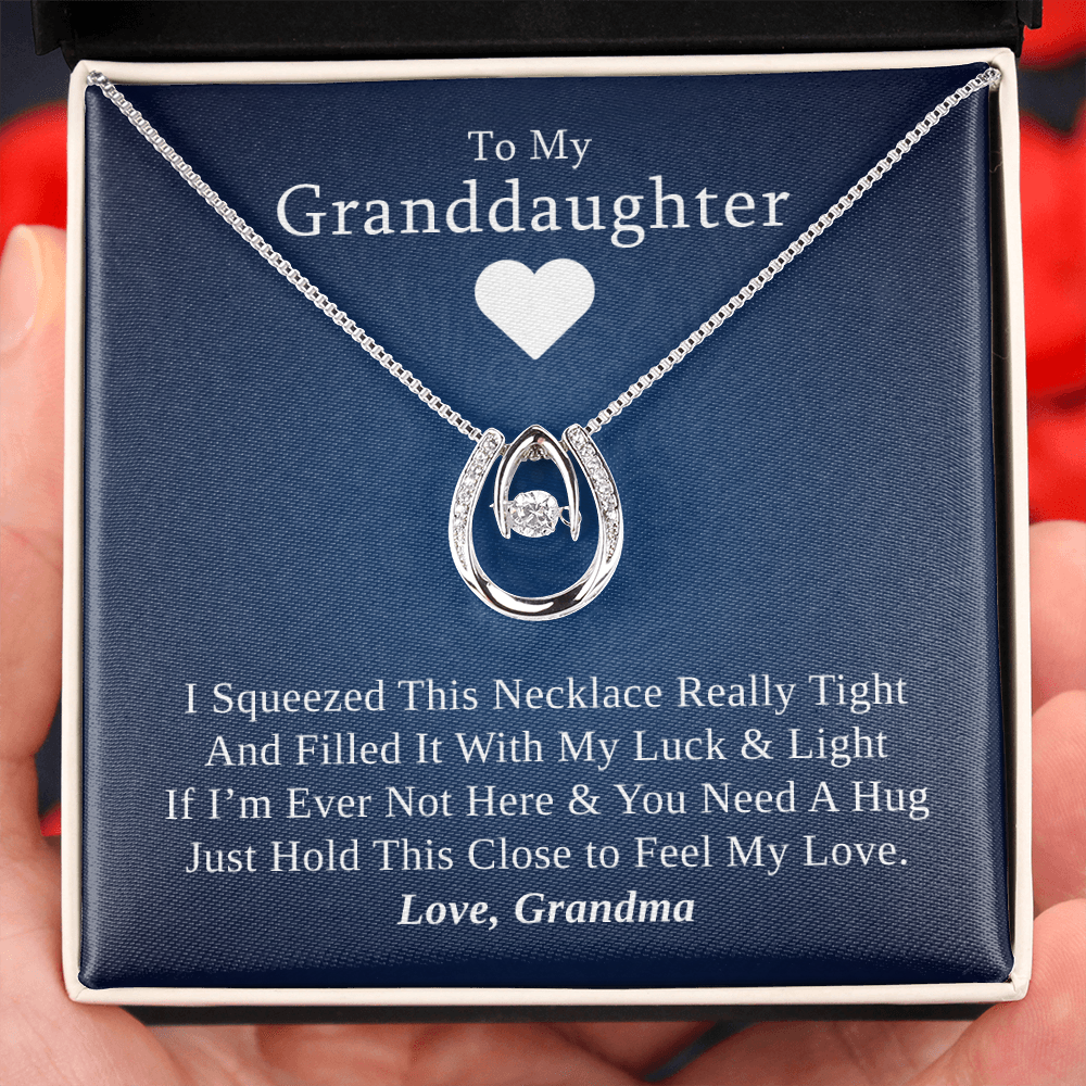 Gift for Granddaughter from Grandmother, 14k Gold Lucky Horseshoe Necklace, Blue Poem Card With Box