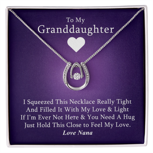 Grand Daughter Necklace and Present for Grand Daughters from Nana, 14k Gold Lucky Horseshoe Necklace Jewelry for Granddaughter, Graduation, Birthday Standard Box