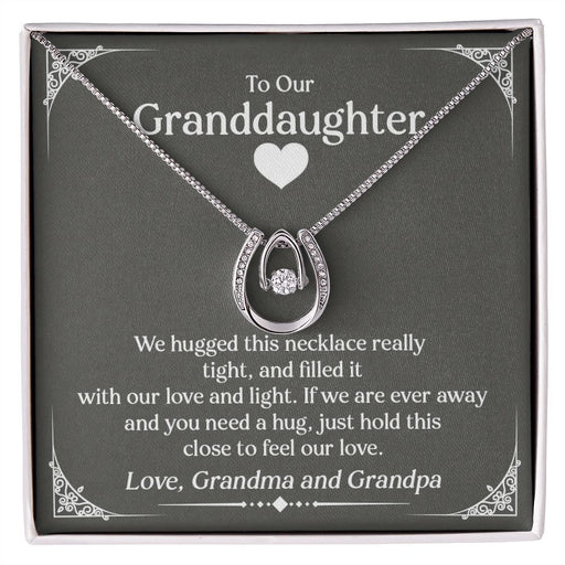 Granddaughter Necklace and Card - Horseshoe 14k Gold, Grand Daughter Birthday Present Two Tone Box