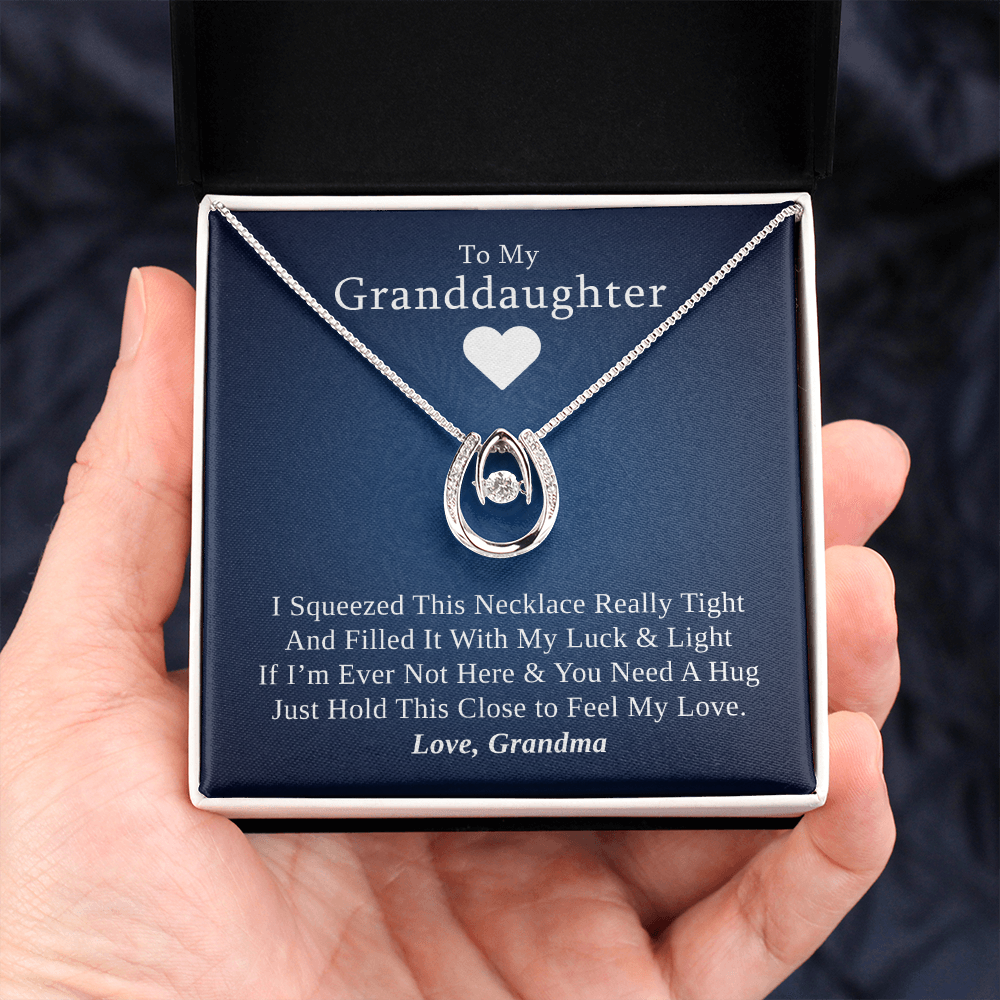Gift for Granddaughter from Grandmother, 14k Gold Lucky Horseshoe Necklace, Blue Poem Card With Box