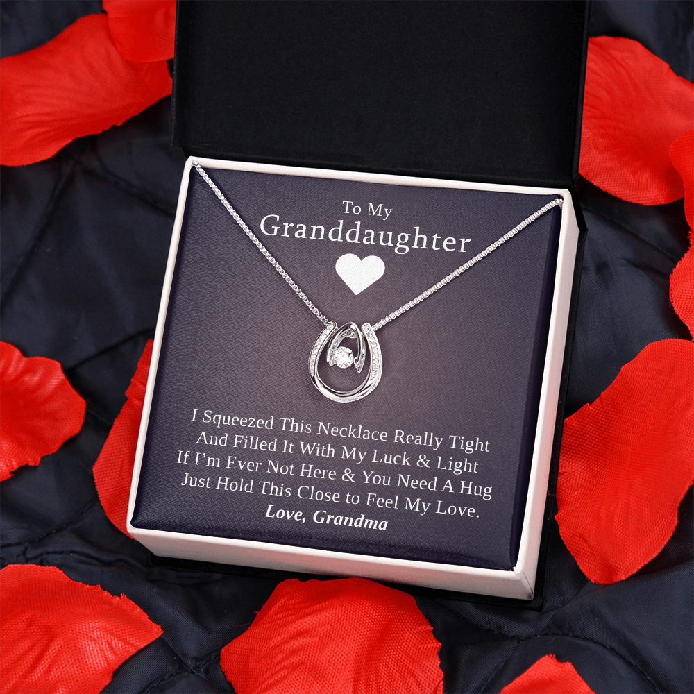 Gift for Granddaughter from Grandmother, 14k Gold Lucky Horseshoe Necklace, Lilac Poem Card With Box