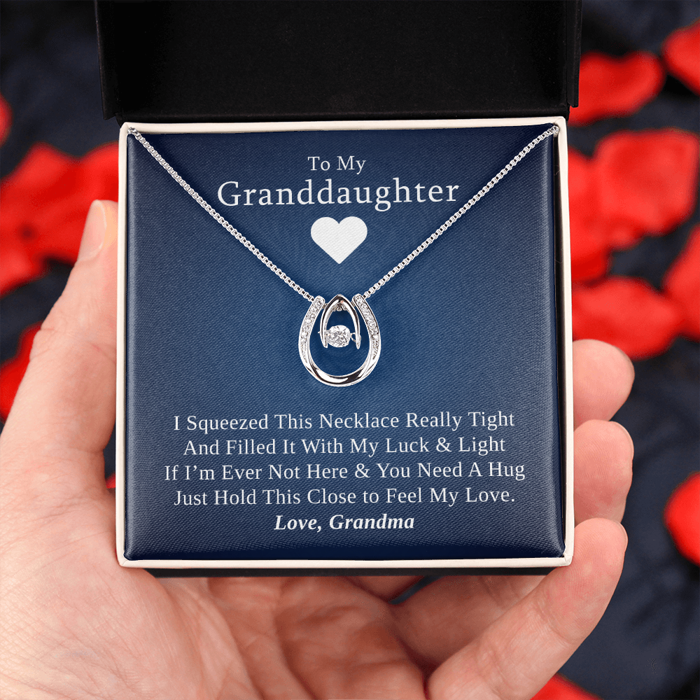 Gift for Granddaughter from Grandmother, 14k Gold Lucky Horseshoe Necklace, Blue Poem Card With Box