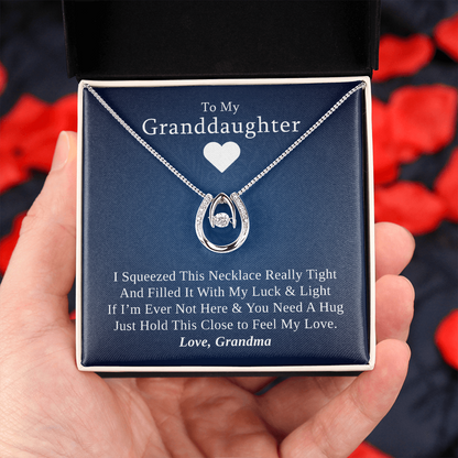 Gift for Granddaughter from Grandmother, 14k Gold Lucky Horseshoe Necklace, Blue Poem Card With Box