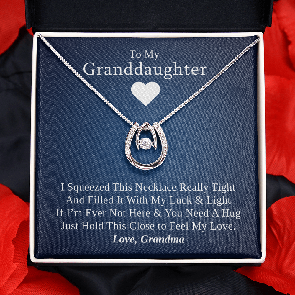 Gift for Granddaughter from Grandmother, 14k Gold Lucky Horseshoe Necklace, Blue Poem Card With Box
