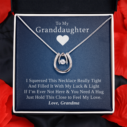 Gift for Granddaughter from Grandmother, 14k Gold Lucky Horseshoe Necklace, Blue Poem Card With Box