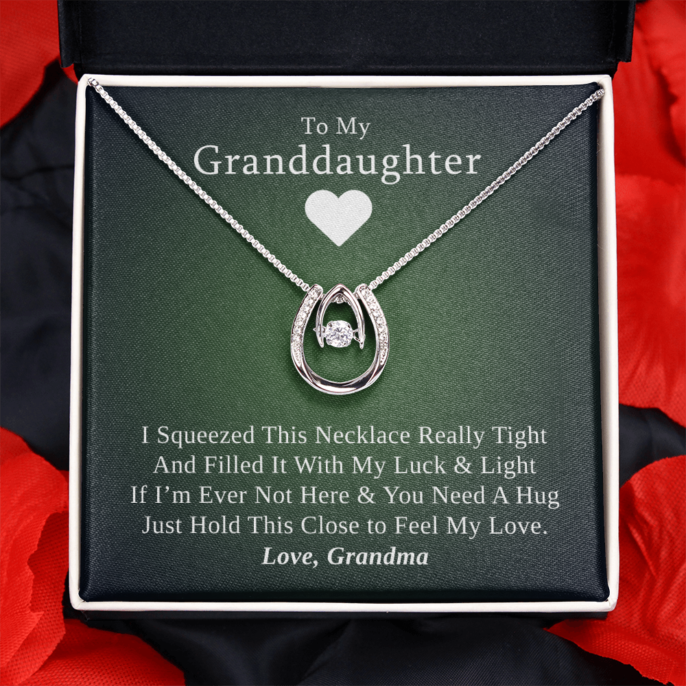 Gift for Granddaughter from Grandmother, 14k Gold Lucky Horseshoe Necklace, Green Poem Card With Box