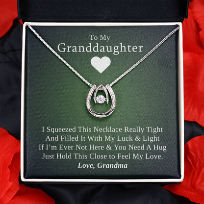 Gift for Granddaughter from Grandmother, 14k Gold Lucky Horseshoe Necklace, Green Poem Card With Box