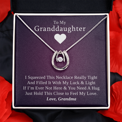 Gift for Granddaughter from Grandmother, 14k Gold Lucky Horseshoe Necklace, Purple Poem Card With Box