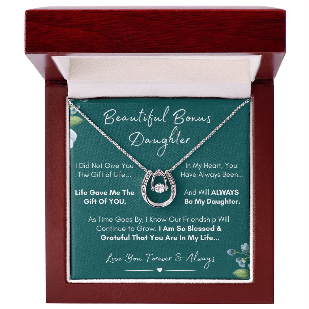 To My Bonus Daughter - Gift of You | Lucky Horseshoe 14k White Gold Necklace