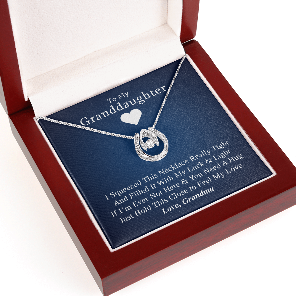 Gift for Granddaughter from Grandmother, 14k Gold Lucky Horseshoe Necklace, Blue Poem Card With Box