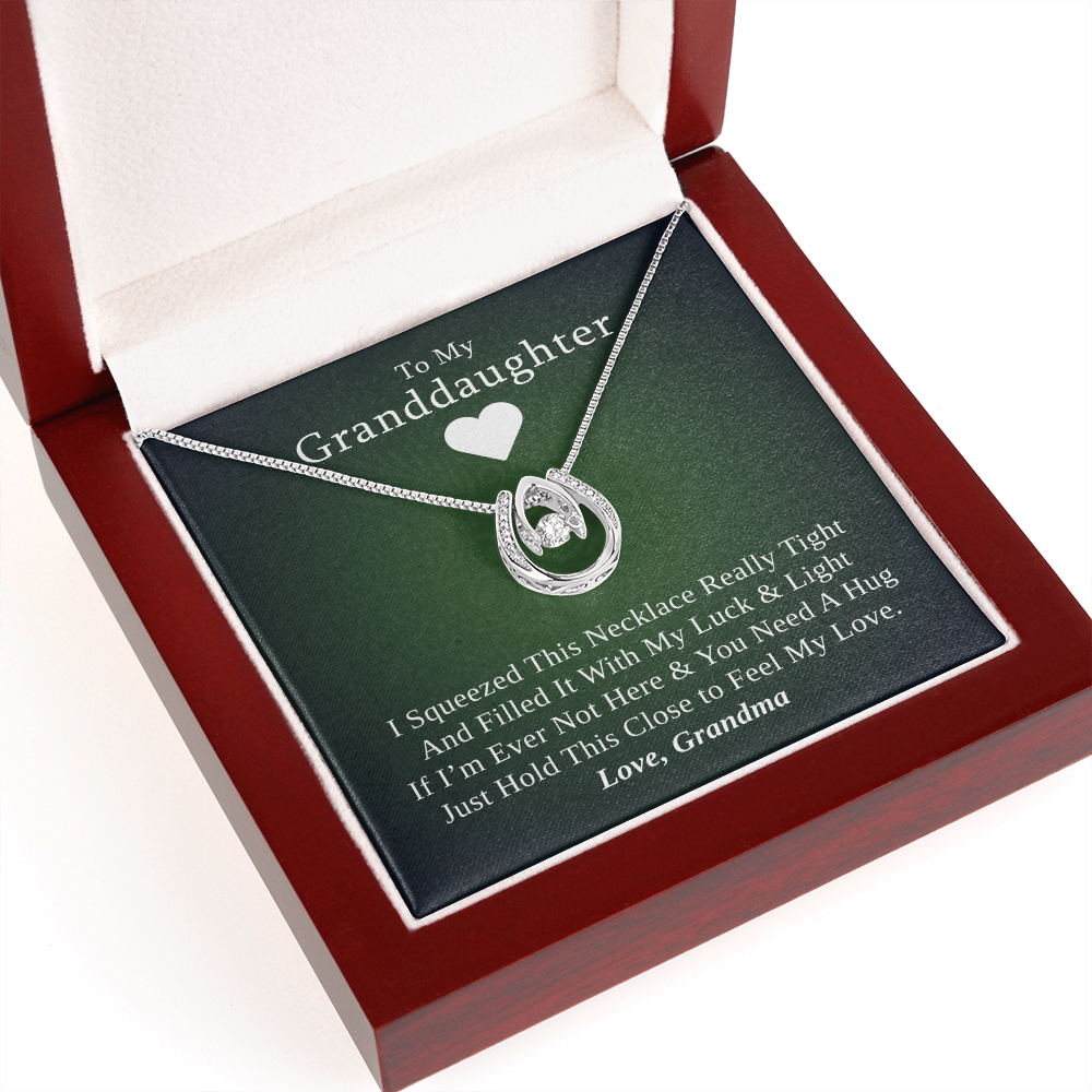 Gift for Granddaughter from Grandmother, 14k Gold Lucky Horseshoe Necklace, Green Poem Card With Box