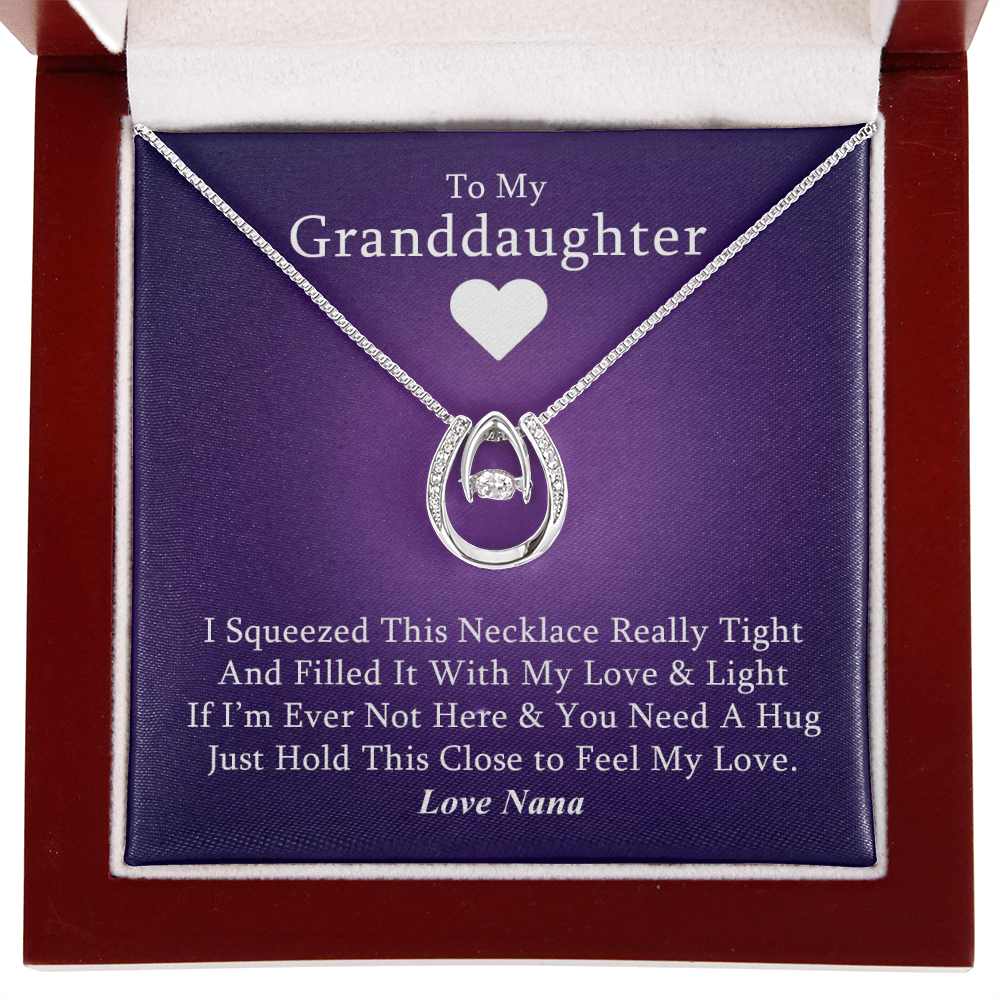 Grand Daughter Necklace and Present for Grand Daughters from Nana, 14k Gold Lucky Horseshoe Necklace Jewelry for Granddaughter, Graduation, Birthday