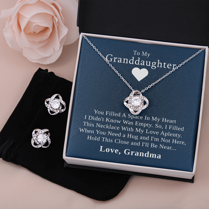 To My Granddaughter — A Grandmother's Love | 14k White Gold Necklace and Earring Set | Blue Card