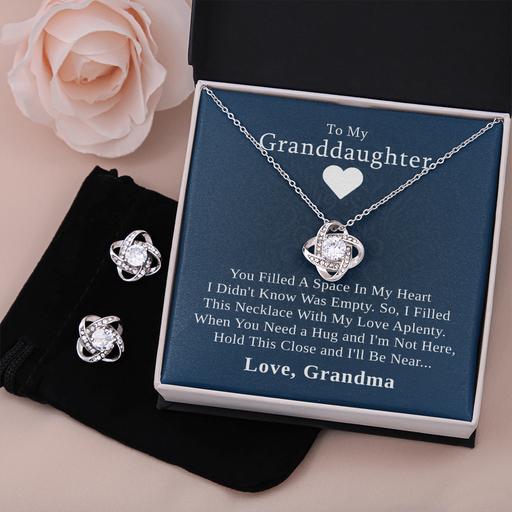 To My Granddaughter — A Grandmother's Love | 14k White Gold Necklace and Earring Set | Blue Card Standard Box