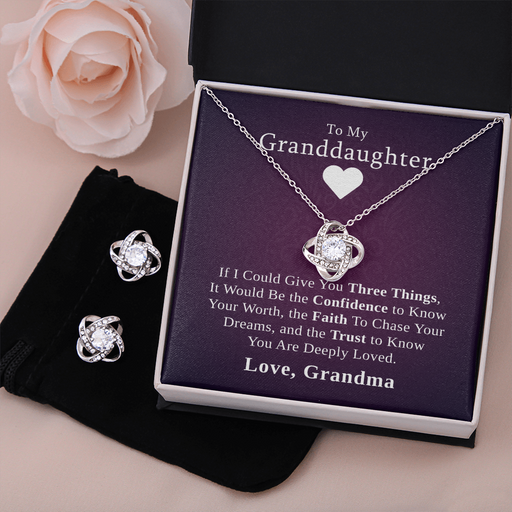To My Granddaughter, Three Things I'd Give You | 14k White Gold Necklace and Earring Set Standard Box
