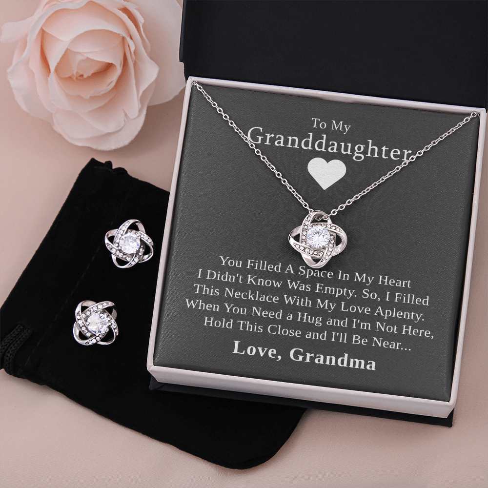 To My Granddaughter — A Grandmother's Love | 14k White Gold Necklace and Earring Set | Gray Card
