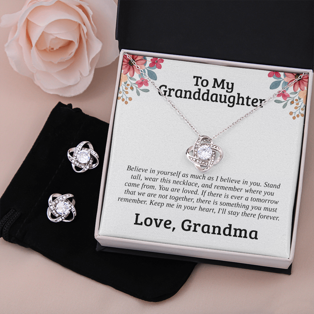 To My Granddaughter — Stand Tall & Believe | 14k White Gold Necklace and Earring Set