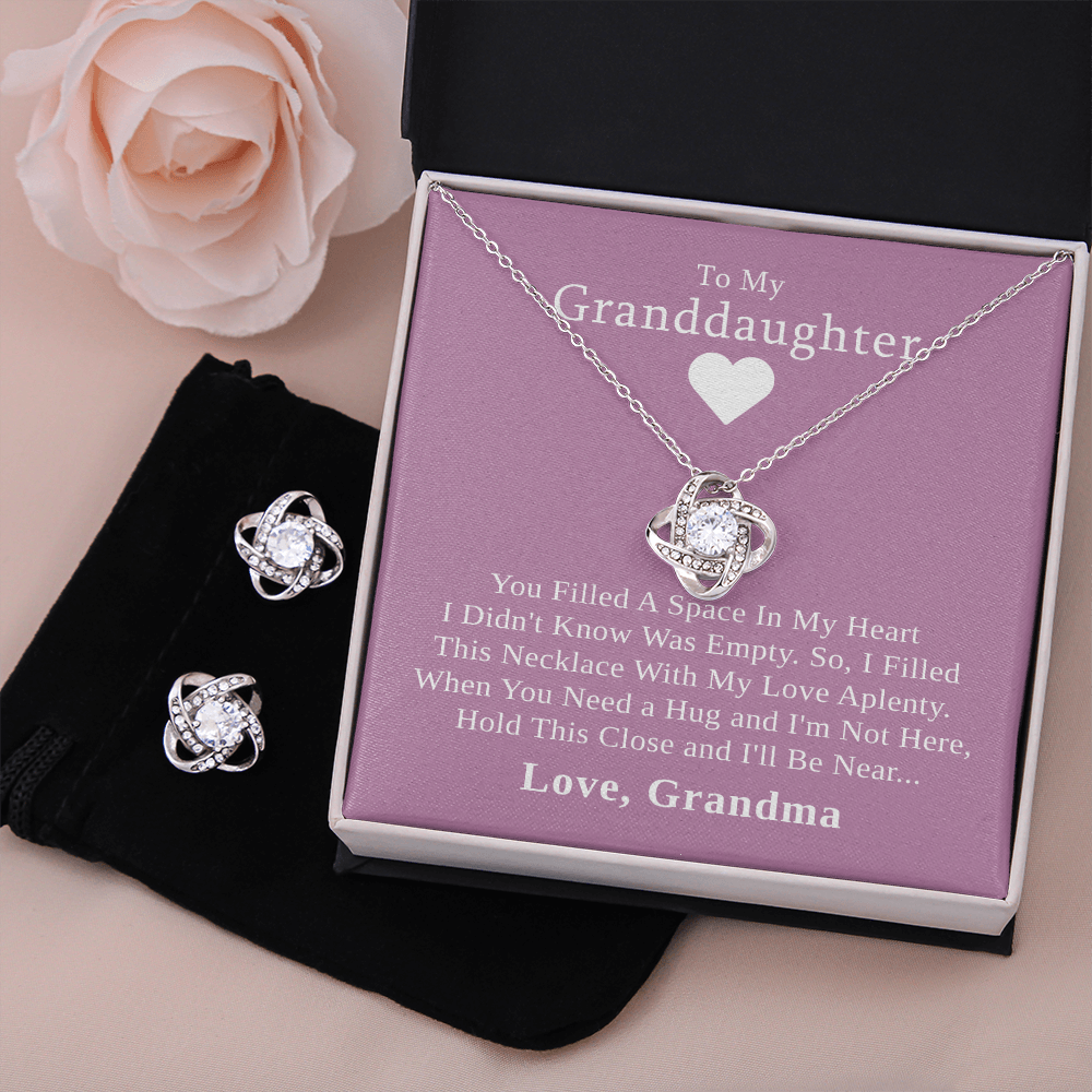 To My Granddaughter — A Grandmother's Love | 14k White Gold Necklace and Earring Set | Pink Card