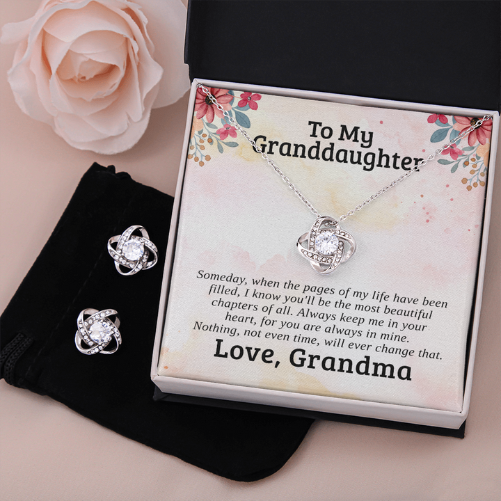 To My Granddaughter — Most Beautiful Chapter | 14k White Gold Necklace and Earring Set