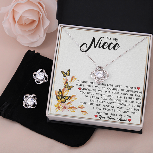 To My Niece - Believe In Your Heart | 14k White Gold Necklace and Earring Set Standard Box