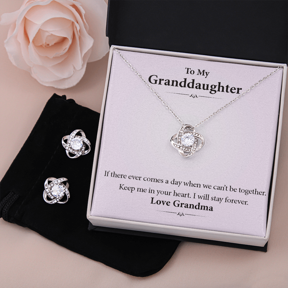 To My Granddaughter, From Grandma — Keep Me In Your Heart | 14k White Gold Necklace and Earring Set