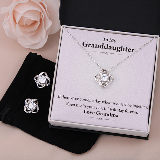 To My Granddaughter, From Grandma — Keep Me In Your Heart | 14k White Gold Necklace and Earring Set Standard Box