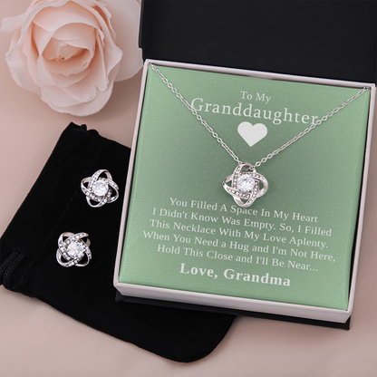 To My Granddaughter — A Grandmother's Love | 14k White Gold Necklace and Earring Set | Green Card