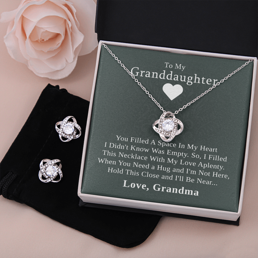 To My Granddaughter — A Grandmother's Love | 14k White Gold Necklace and Earring Set | Green Card