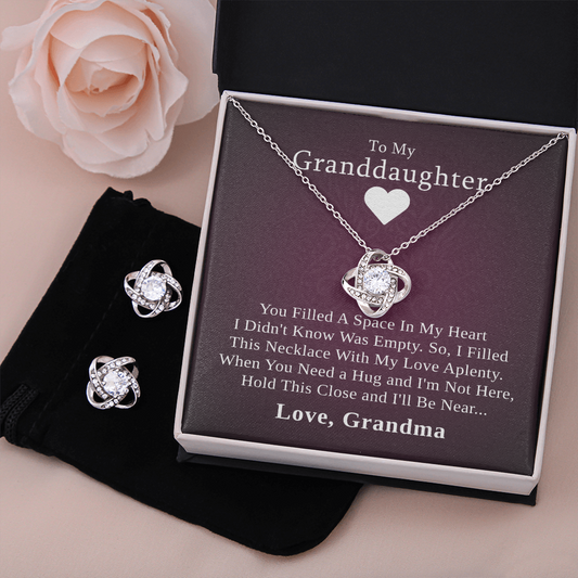 To My Granddaughter — A Grandmother's Love | 14k White Gold Necklace and Earring Set | Purple Card