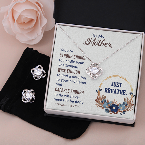 To My Mother You Are Strong Enough | 14k White Gold Necklace and Earring Set Standard Box