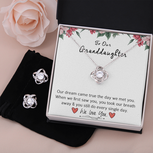 To My Granddaughter, From Grandma — Keep Me In Your Heart | 14k White Gold Necklace and Earring Set Standard Box